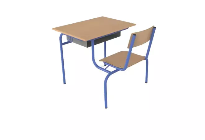 70x50 cm - Table écolier en bois avec chaise attenante