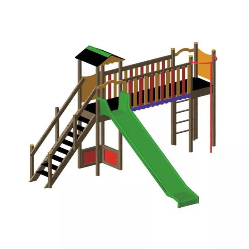 3 à 8 ans - Jeux toboggan barre pompier avec passerelle