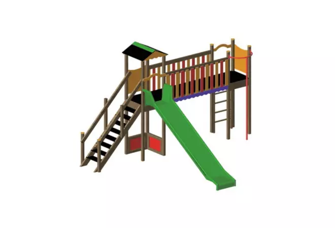 3 à 8 ans - Jeux toboggan barre pompier avec passerelle