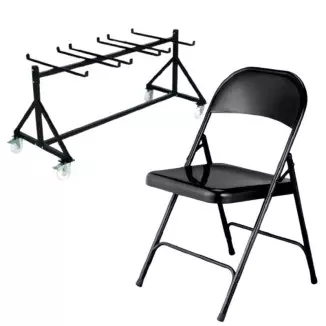 48 chaises pliantes Europ métal + 1 chariot pour chaise