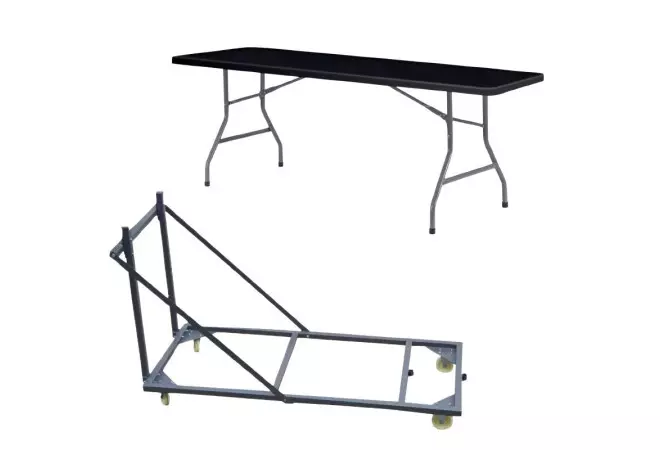 Lot de tables pliantes noires 183 cm + 1 chariot