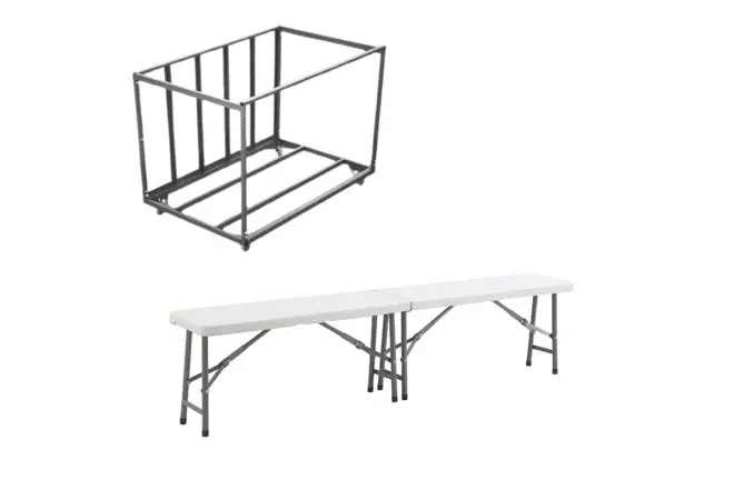 Lot de 40 bancs pliants polypro + 1 chariot