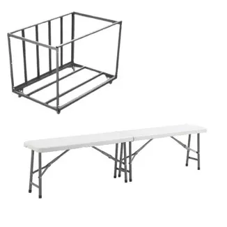 Lot de 40 bancs pliants polypro + 1 chariot