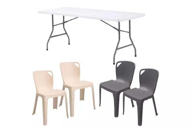 Lot de 10 tables pliantes + 60 chaises empilables Elena