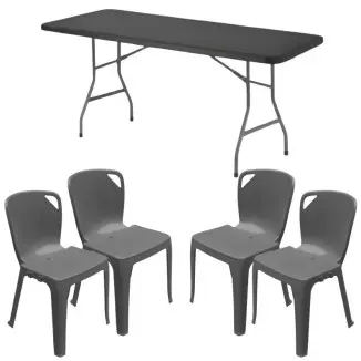 Lot 10 tables pliantes grises + 60 chaises monobloc Elena