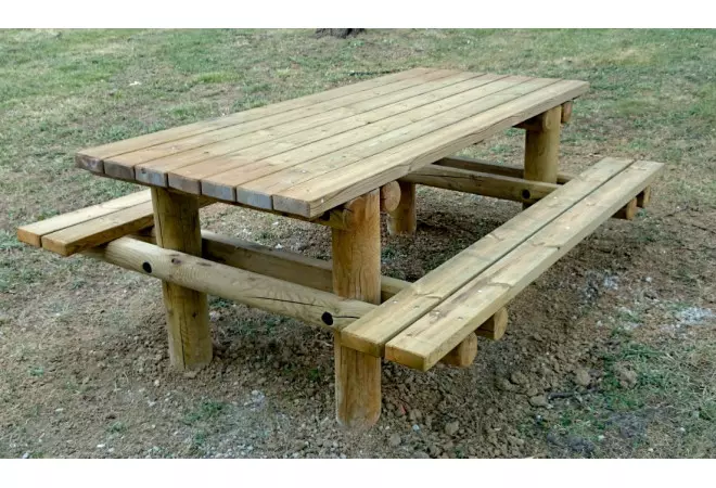 Table de pique-nique en bois : Elite, table forestière avec bâche